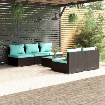 vidaXL 6-delige Loungeset met kussens poly rattan zwart, Verzenden, Nieuw, Loungeset