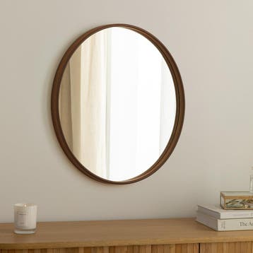Wandspiegel PORTRET 70 cm rond met walnoothouten fineer -, Ophalen of Verzenden, Nieuw