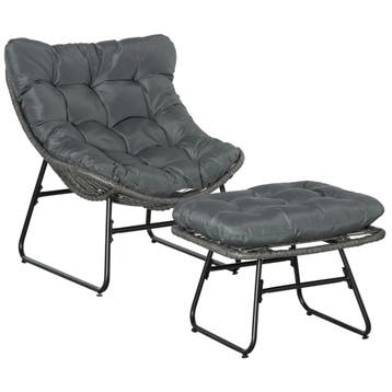 TRUUSK Rieten Relaxstoel Met Voetenbank - Outdoor Tuinstoel, Tuin en Terras, Parasols, Verzenden, Nieuw