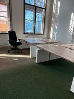 Duo Zit Sta Bureau Elektrisch - Wit Frame - Eiken Blad, Verzenden, In hoogte verstelbaar, Nieuw