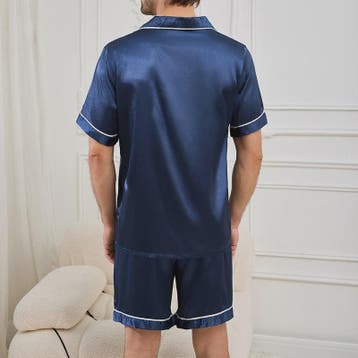 Heren Satin Pyjama Set Korte Mouw - Zomer Nachtkleding met K, Kleding | Heren, Verzenden, Nieuw