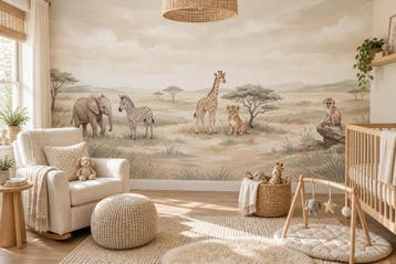 Safari behang babykamer – fotobehang met savannedieren, Verzenden, Fotobehang