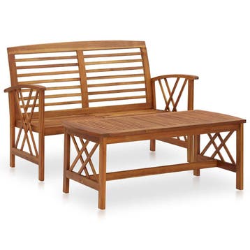 vidaXL 2-delige Loungeset massief acaciahout, 2 zitplaatsen, Verzenden, Nieuw, Loungeset