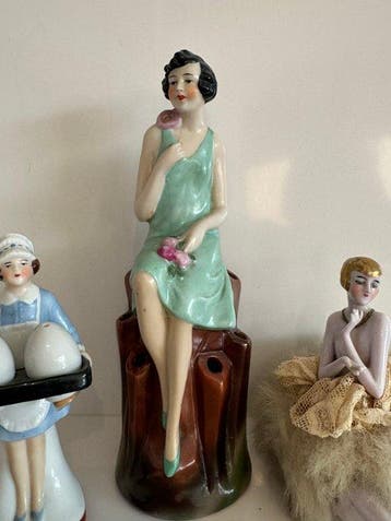 Beeldje, 3 keer art deco porselein - 22 cm - Porselein