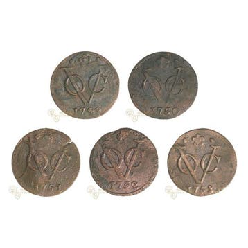 VOC - Holland. 1/2 Duit 1749, 1750, 1751, 1752 & 1753/51, Postzegels en Munten, Munten | Nederland