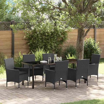 vidaXL Tuin eettafelset 7 st Zwart poly rattan, Verzenden, Nieuw, Rotan, 7 zitplaatsen