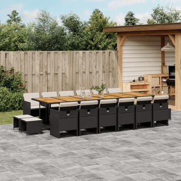vidaXL 17-delige Tuinset met kussens poly rattan zwart, Verzenden, Nieuw, 6 zitplaatsen, Tuinset