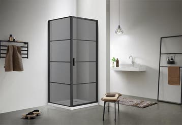Sani Royal Douchecabine Mat Zwart 90x90cm Rookglas, Nieuw