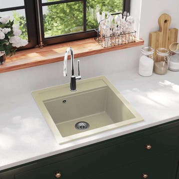 vidaXL Gootsteen enkele bak graniet beige, Verzenden, Nieuw