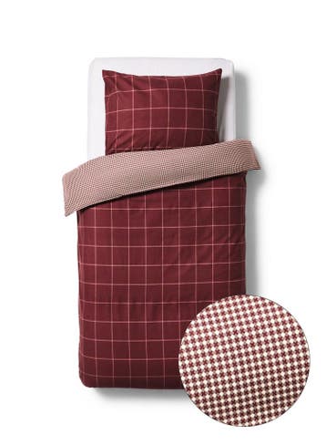 HEMA Dekbedovertrek 140x200/220cm flanel ruiten bordeaux, Verzenden, Nieuw