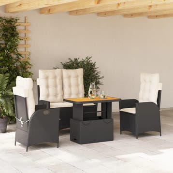 vidaXL 4-delige Tuinset met kussens poly rattan zwart, Tuin en Terras, Verzenden