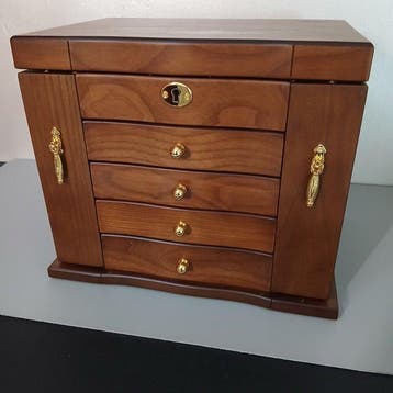 Sieradendoos - Hout - Spiegel-5 niveaus, Antiek en Kunst