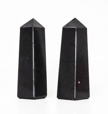 Buitengewoon natuurlijke zwarte toermalijn obelisk-paar 150, Verzamelen, Mineralen en Fossielen