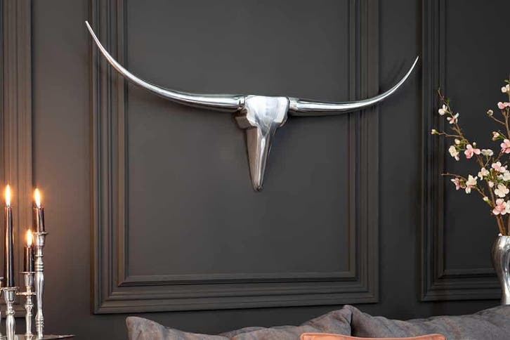 Modern design wanddecoratie BULL L 100cm zilver aluminium, Huis en Inrichting, Woonaccessoires | Overige, Ophalen of Verzenden