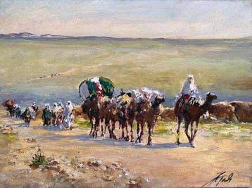 Mikhail Kraiev (1957) - Caravane arrivant dans un Oasis -