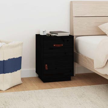 vidaXL Nachtkastje 40x34x55 cm massief grenenhout zwart, Minder dan 45 cm, Verzenden, Nieuw, 55 tot 70 cm