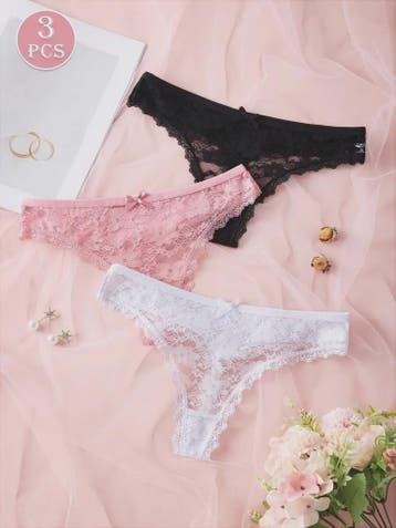 3-Pack Dames Strings van Kant en Mesh - Sexy Transparant Ond, Verzenden