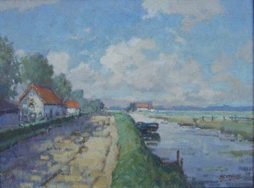 Willem Heytman (1950) - Hollands landschap met vaart, Antiek en Kunst