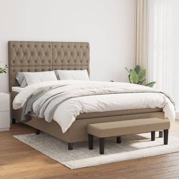 vidaXL Boxspring met matras stof taupe 140x200 cm, Verzenden, 140 cm, 200 cm, Stof