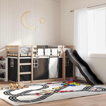 vidaXL Stapelbed met glijbaan en gordijnen wit en zwart, Eenpersoons, Verzenden, Zwart, Nieuw