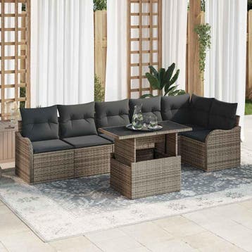 vidaXL Tuin Sofa Set 7 st Grijs Poly Rattan, Verzenden, Nieuw, Rotan, 7 zitplaatsen