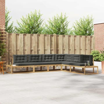 vidaXL Buiten bankenset met kussen Wit 357 x 198,5 x 73 cm, Tuin en Terras, Tuinsets en Loungesets, Verzenden, Nieuw, 6 zitplaatsen