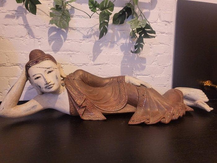 Oud birmese liggende boeddha beeld - Beeld - Myanmar/Birma, Antiek en Kunst, Kunst | Niet-Westerse kunst