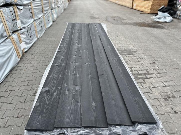 Ca. 50x Zweeds Rabat Zwart Gecoat, 16x195mm, lengte 300cm, Doe-het-zelf en Verbouw, Hout en Planken