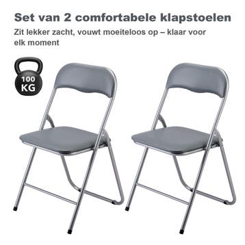 Bardi 2 Delige Klapstoelen Set PU - GRIJS - 100KG Per Stuk, Huis en Inrichting, Stoelen, Ophalen of Verzenden, Nieuw, Kunststof