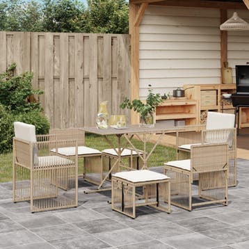 vidaXL 7-delige Tuinset met kussens poly rattan beige, Verzenden, Nieuw, Tuinset