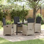 vidaXL Tuin eettafelset met kussen 5 pcs Lichtgrijs poly, Verzenden, Nieuw, Rotan, 5 zitplaatsen