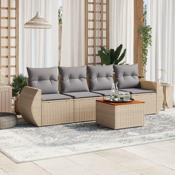vidaXL 5-delige Loungeset met kussens poly rattan beige, Verzenden, Nieuw, Loungeset