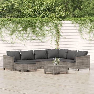 vidaXL 8-delige Loungeset met kussens poly rattan grijs, Verzenden, Nieuw, Loungeset