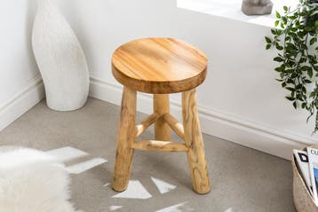 Massief houten kruk BALI 45cm natuurlijk rond teakhouten, Huis en Inrichting, Slaapkamer | Bedden, Ophalen of Verzenden, Nieuw