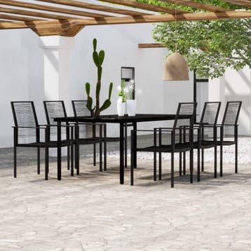 vidaXL 7-delige Tuinset zwart, Verzenden, 6 zitplaatsen, Nieuw, Rvs