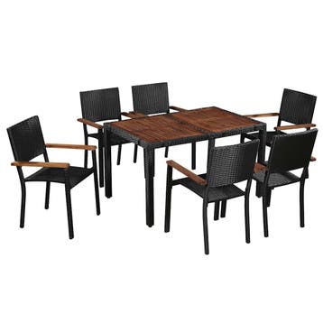 vidaXL 7-delige Tuinset poly rattan en acaciahout zwart, Verzenden, Nieuw, 6 zitplaatsen, Tuinset