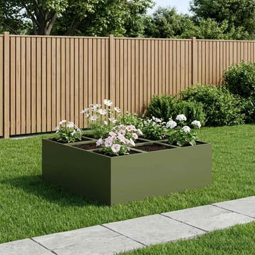 vidaXL Plantenbak Olijfgroen 100 x 100 x 40 cm Koudgewalst, 100 cm of meer, Verzenden, Nieuw, Metaal