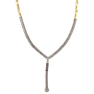 Gouden choker met diamant 48.5 cm 18 krt, Sieraden, Tassen en Uiterlijk, Kettingen, Verzenden, Zo goed als nieuw, Goud
