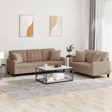 vidaXL 2-delige Loungeset met kussens kunstleer, Verzenden, Nieuw, Leer, Minder dan 150 cm