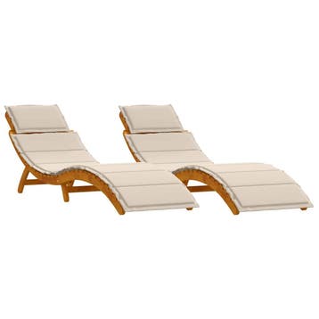 vidaXL Ligbed met kussen 2 pcs Crème Wit Massief Acaciahout, Verzenden, Nieuw