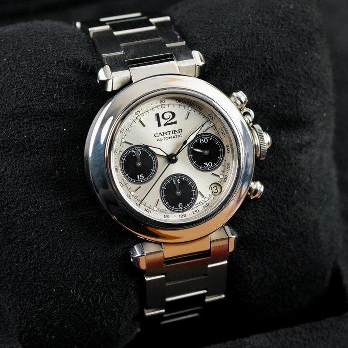 Cartier - Pasha C Silver Panda Chronograph Date - W31048M7 -, Sieraden, Tassen en Uiterlijk, Horloges | Heren