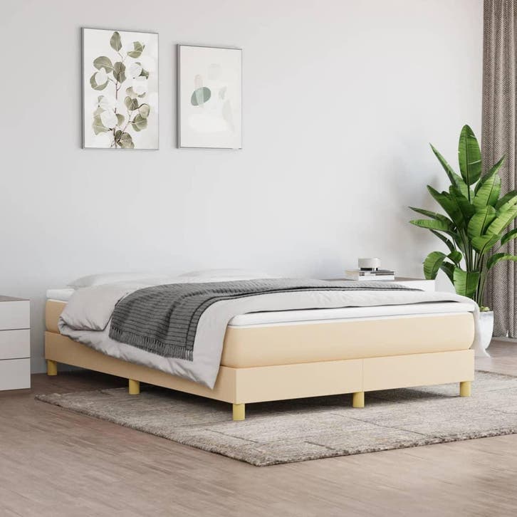 vidaXL Boxspring bed stof crèmekleurig 140x200 cm, Huis en Inrichting, Slaapkamer | Bedden, 140 cm, 200 cm, Crème, Tweepersoons
