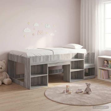 vidaXL Jeugd bedframe met opbergruimte Grijs Sonoma 90 x 190, Verzenden, Nieuw, Bruin, Hout