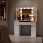 Kaptafel / Schminktafel Malia - Incl. Spiegel en LED - Wit, Verzenden, Nieuw