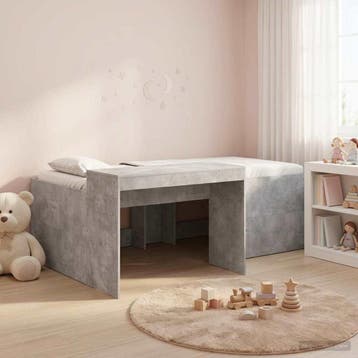 vidaXL Hoge Bed Frame met Bureau voor Kinderen Betongrijs, Verzenden, Nieuw, Grijs, Hout