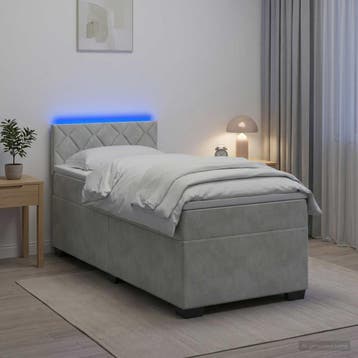 vidaXL Boxspring Bed met Matras en LED Lichtgrijs 80 x 200, Verzenden, Nieuw, Eenpersoons, Stof