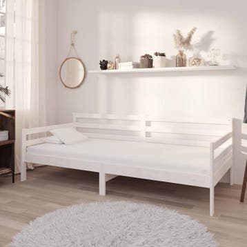 vidaXL Slaapbank met matras massief grenenhout wit 90x200 cm, 90 cm, Eenpersoons, Verzenden, Wit