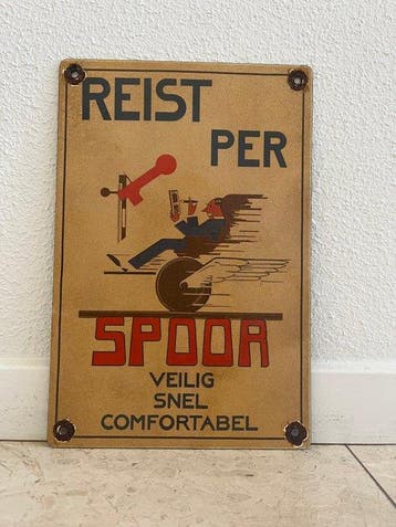 Vintage Nederlands Spoorwegen Veiligheidsbord – “Reist per