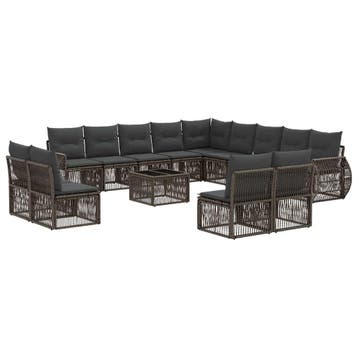 vidaXL Tuinbankenset 14 pcs Grijs en Donkergrijs poly rattan, Verzenden, Nieuw, 4 zitplaatsen