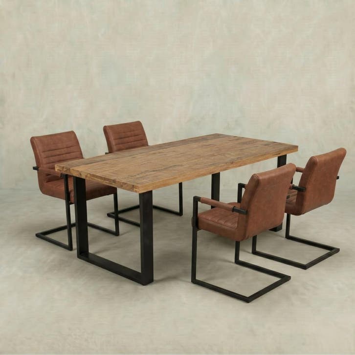 Mangohouten Eettafel Rechthoek Roy 160x90 cm (6cm), Huis en Inrichting, Tafels | Eettafels, Nieuw, Overige houtsoorten, Rechthoekig